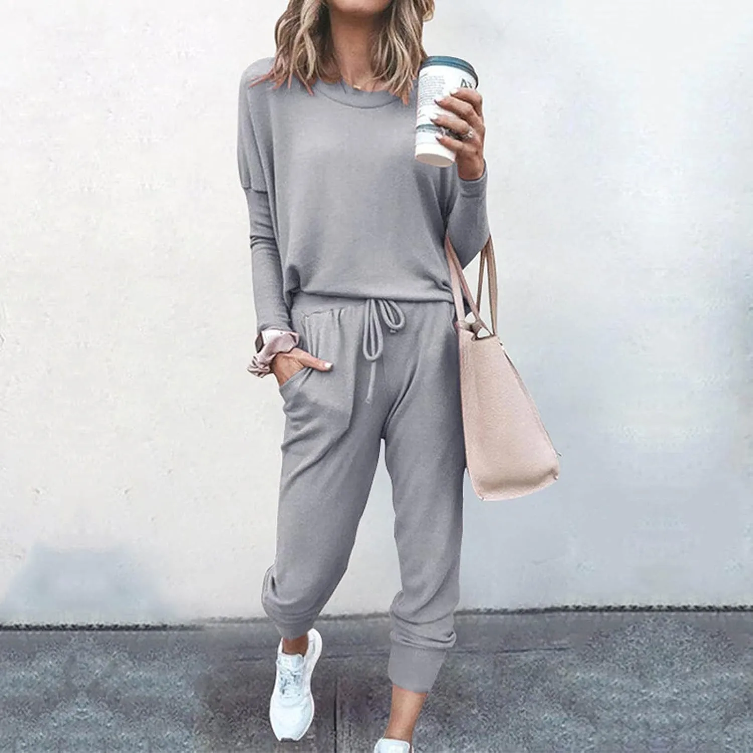 2 Piece Outfits for Women Sweatsuit Long Sleeve Pullover Top with Jogger Sweatpants Fall Fashion Loungewear Set