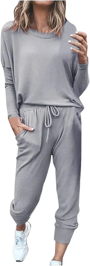 2 Piece Outfits for Women Sweatsuit Long Sleeve Pullover Top with Jogger Sweatpants Fall Fashion Loungewear Set