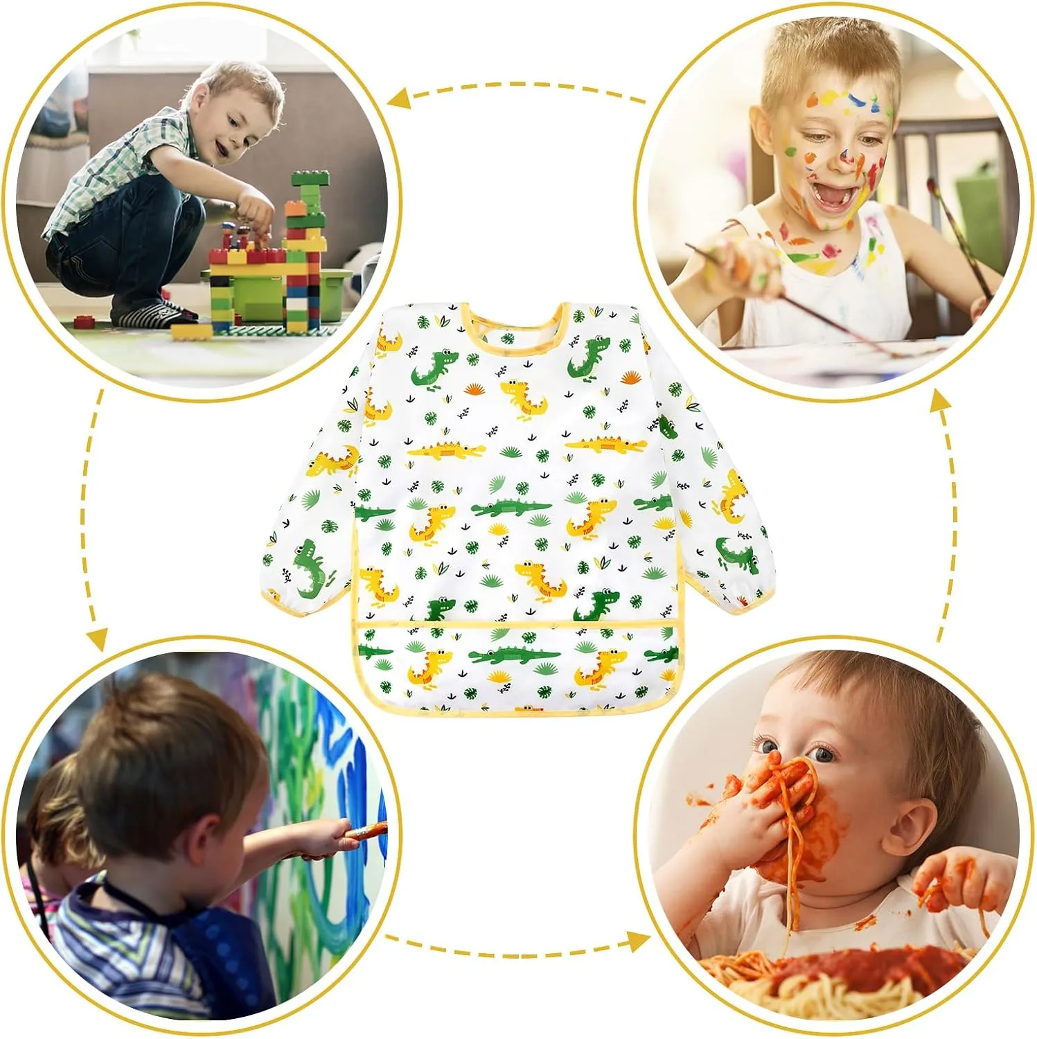 Accmor 4 Pack Long Sleeve Baby Bibs, Waterproof Sleeved Bib Smock for Baby Toddler 6-36 Months