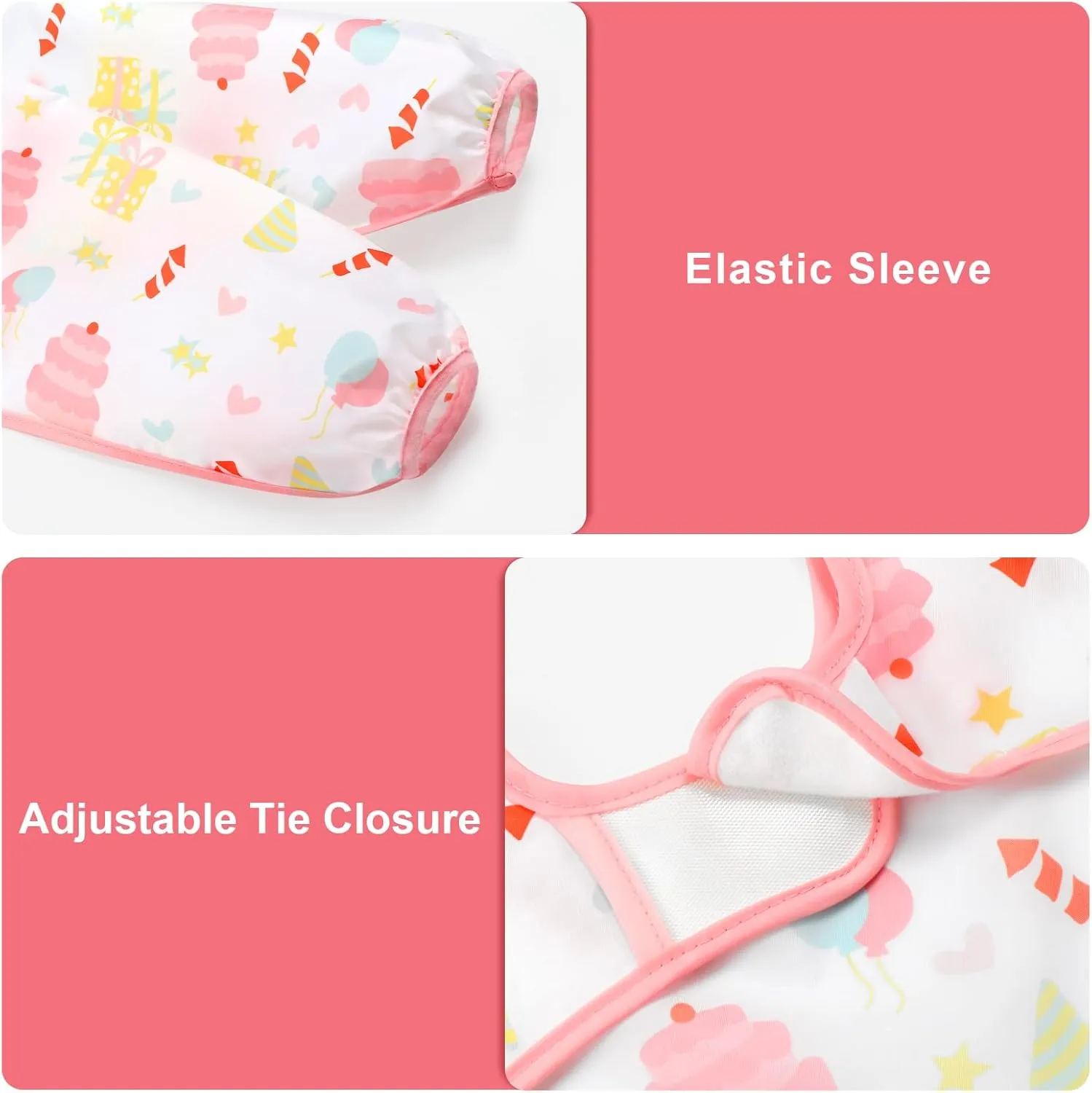 Accmor 5 Pack Long Sleeve Baby Bibs, Waterproof Sleeved Bib Smock for Baby Toddler 6-36 Months