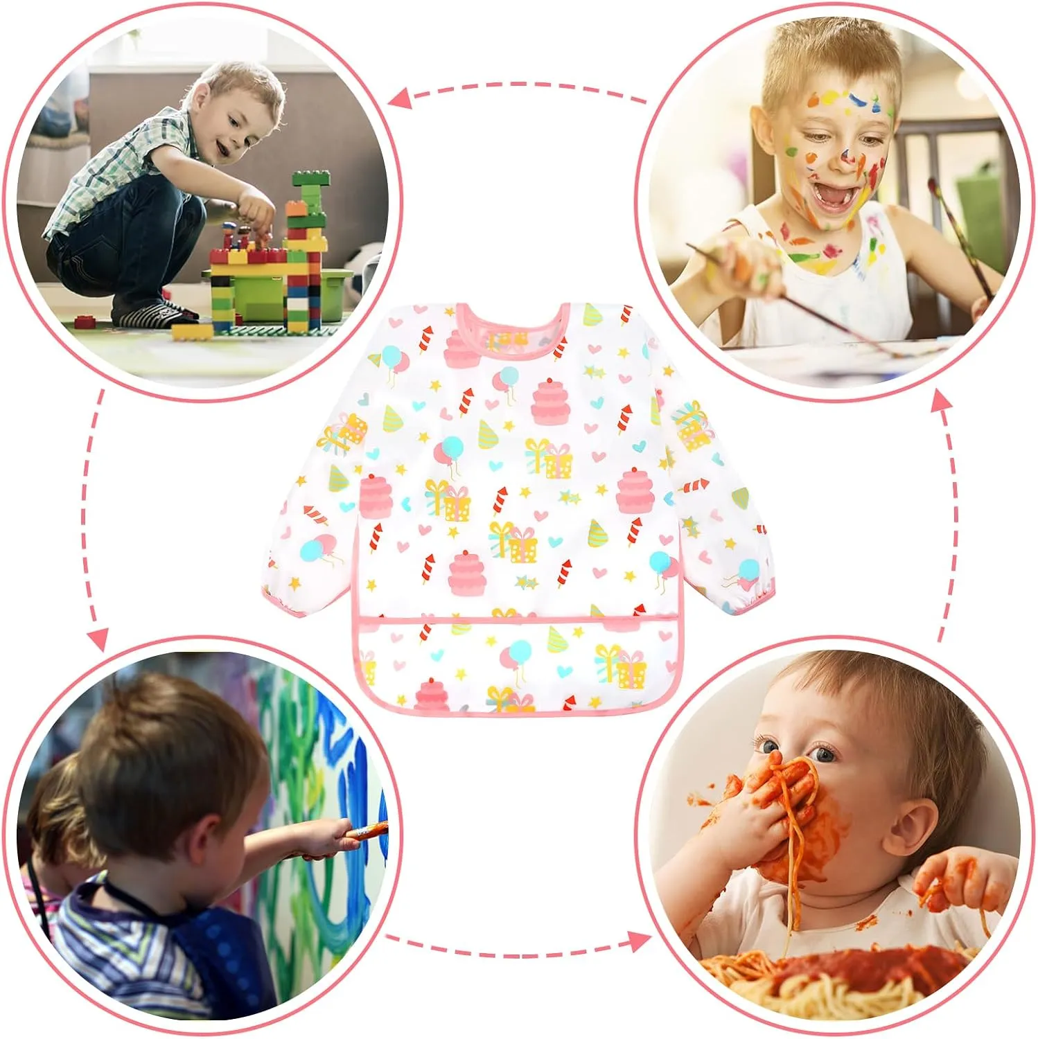 Accmor 5 Pack Long Sleeve Baby Bibs, Waterproof Sleeved Bib Smock for Baby Toddler 6-36 Months