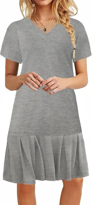 Alaster Queen Women’s 2025 Summer T Shirt Pleated Dress Short Sleeve Casual Swing Tunic Dress with Pockets