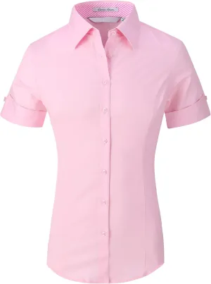 Alex Vando Womens Dress Shirts Wrinkle Free Solid Color Stretch Work Shirt