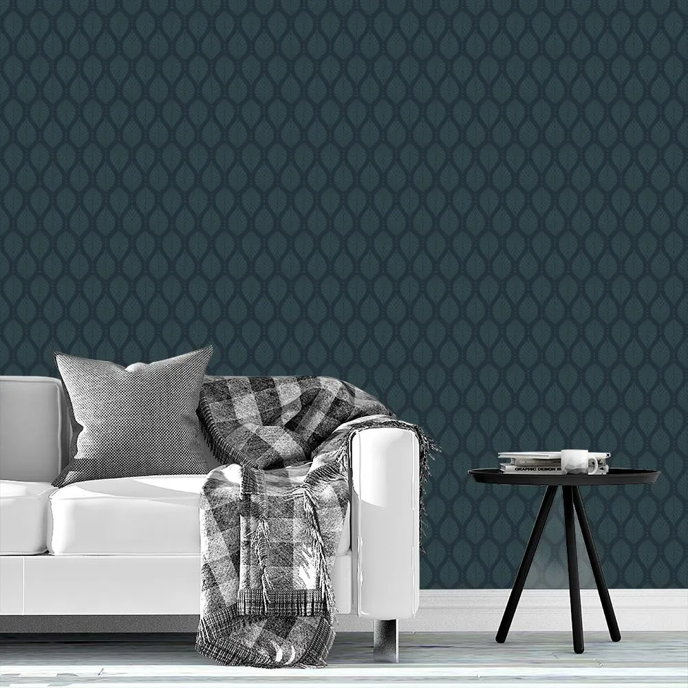 Art Deco Beech Leaves with Dots - Gunmetal Gray Dark Green - Dark Academia Geometric Botanical Design