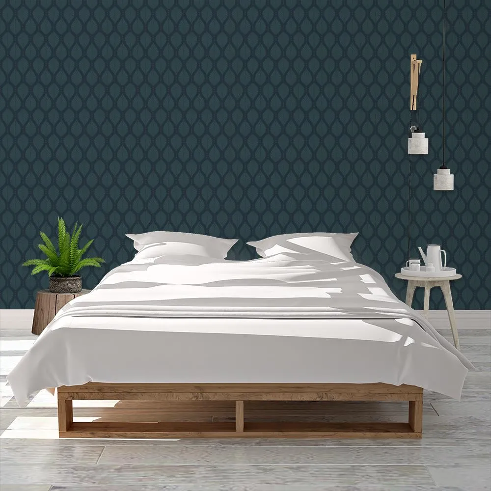 Art Deco Beech Leaves with Dots - Gunmetal Gray Dark Green - Dark Academia Geometric Botanical Design
