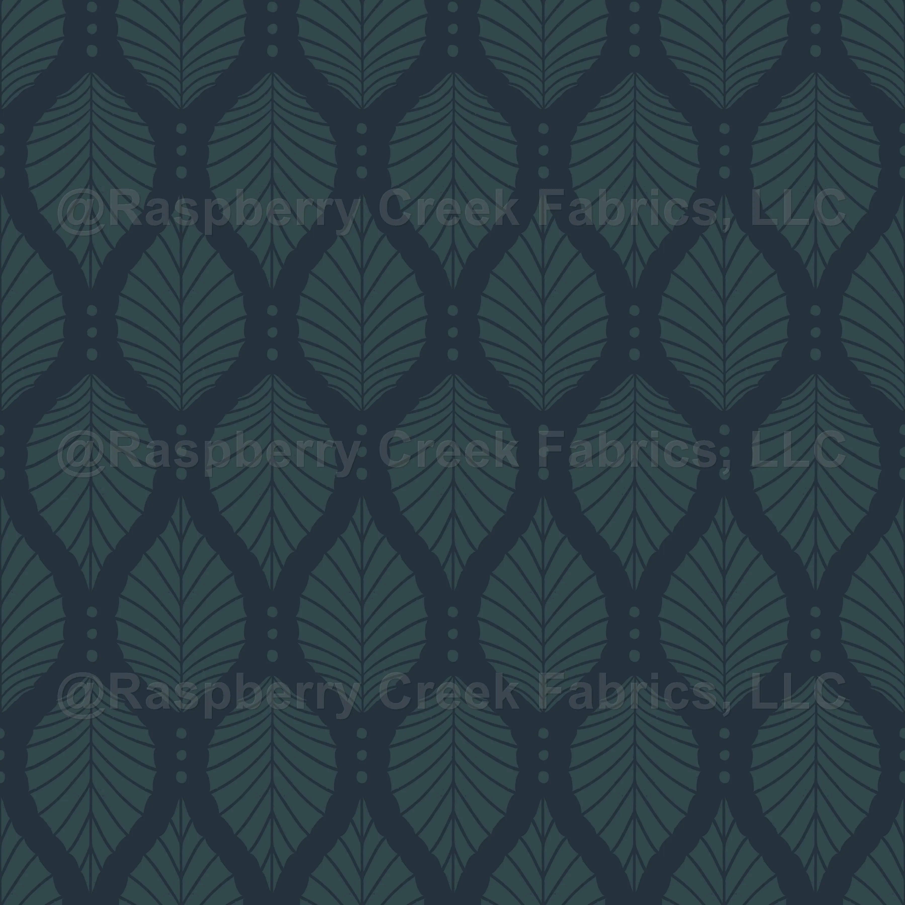 Art Deco Beech Leaves with Dots - Gunmetal Gray Dark Green - Dark Academia Geometric Botanical Design