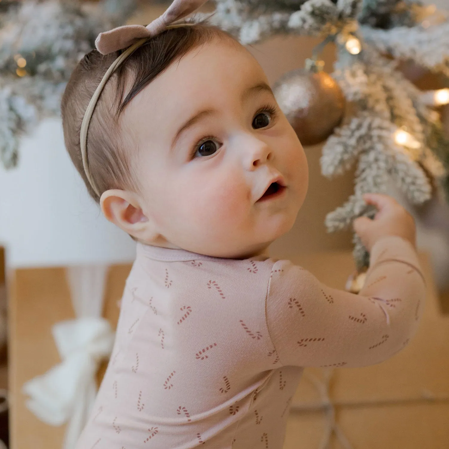 Bamboo Zip Footie - Candy Cane - Blush
