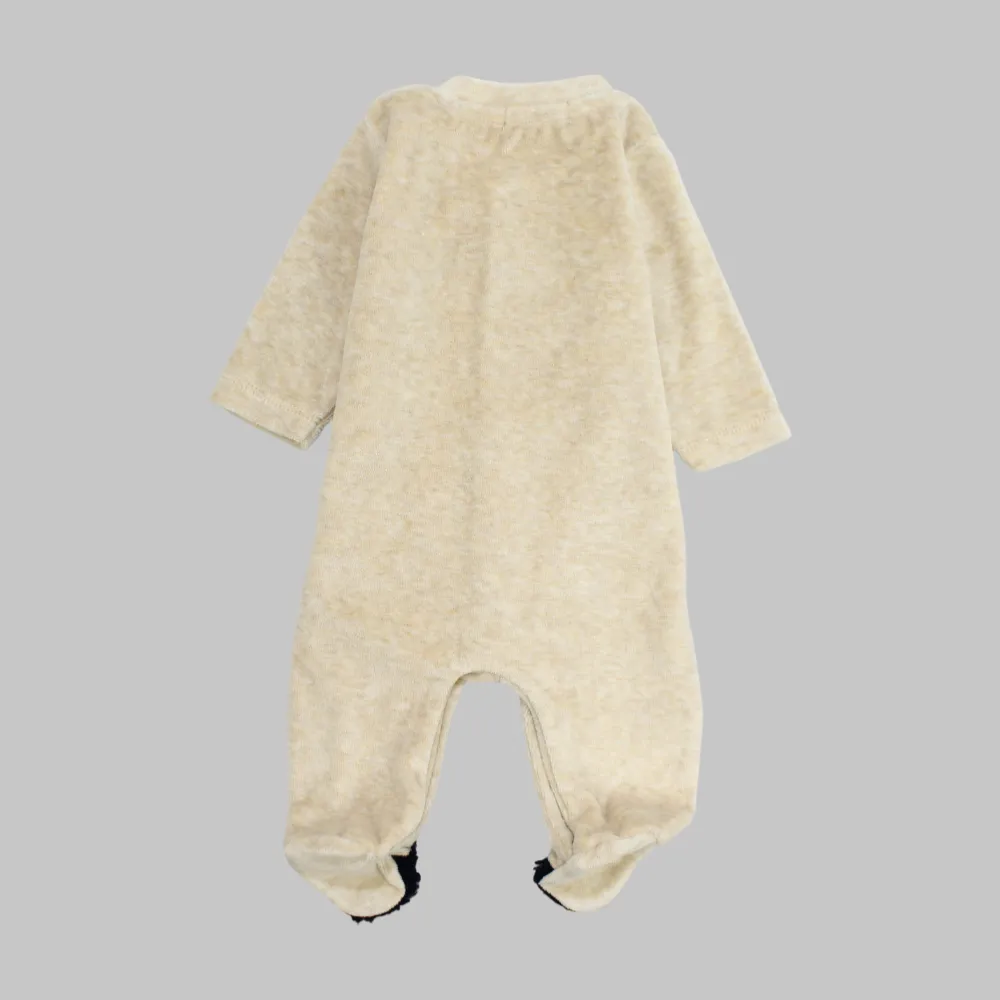 Bear Head Long-Sleeved Fleeced Baby Footie