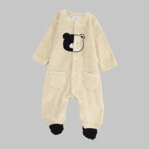Bear Head Long-Sleeved Fleeced Baby Footie