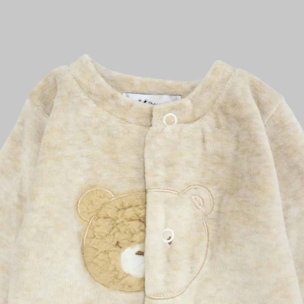 Bear Head Long-Sleeved Fleeced Baby Footie