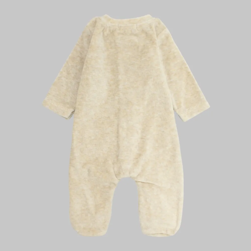 Bear Head Long-Sleeved Fleeced Baby Footie