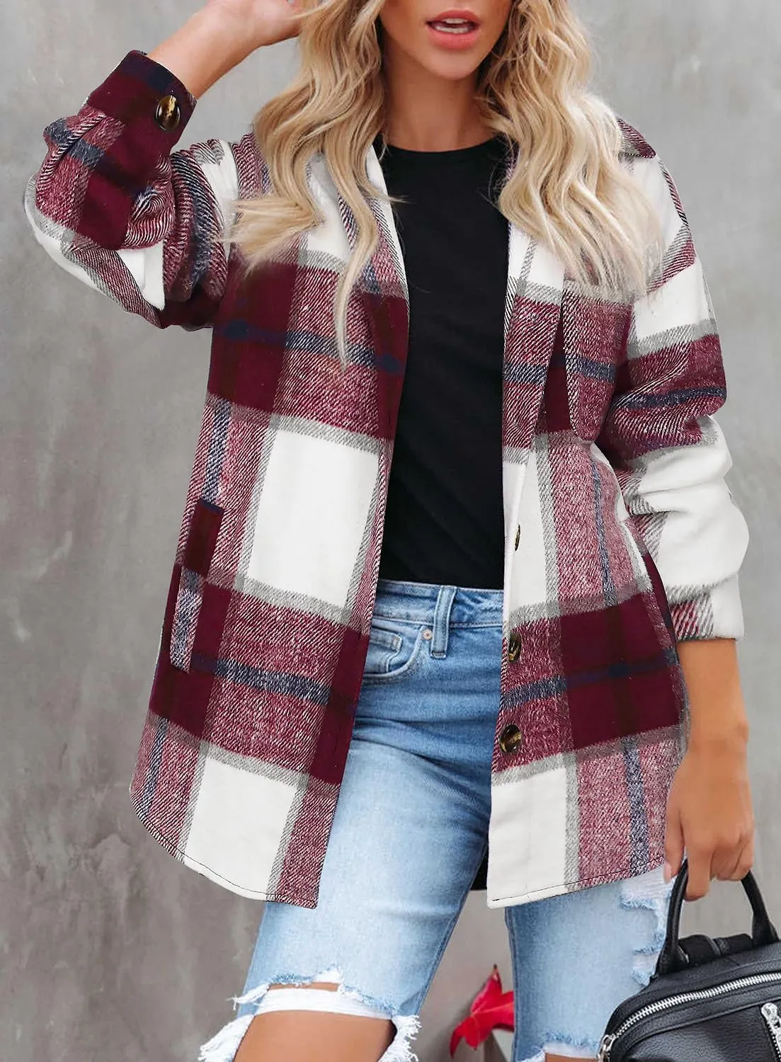 Beaully Women's 2024 Fall Clothes Plaid Shacket Jacket Long Sleeve Button Down Flannel Shirts Fashion Jacket