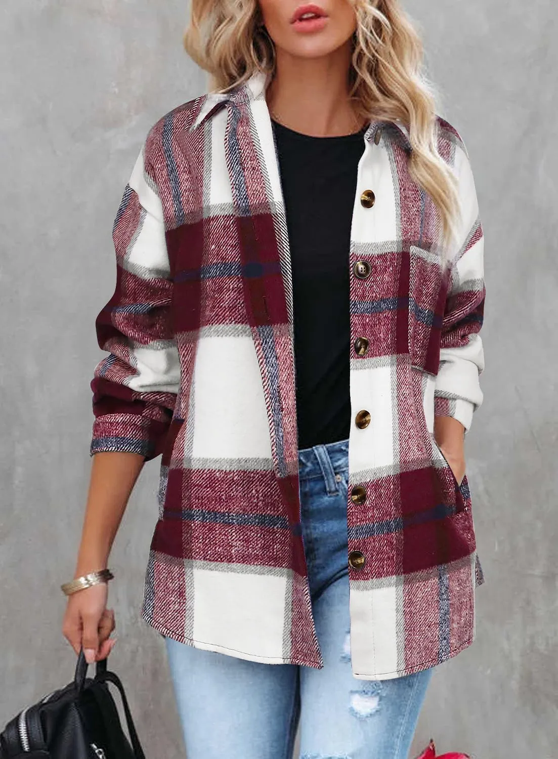 Beaully Women's 2024 Fall Clothes Plaid Shacket Jacket Long Sleeve Button Down Flannel Shirts Fashion Jacket