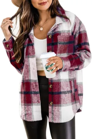 Beaully Women's 2024 Fall Clothes Plaid Shacket Jacket Long Sleeve Button Down Flannel Shirts Fashion Jacket