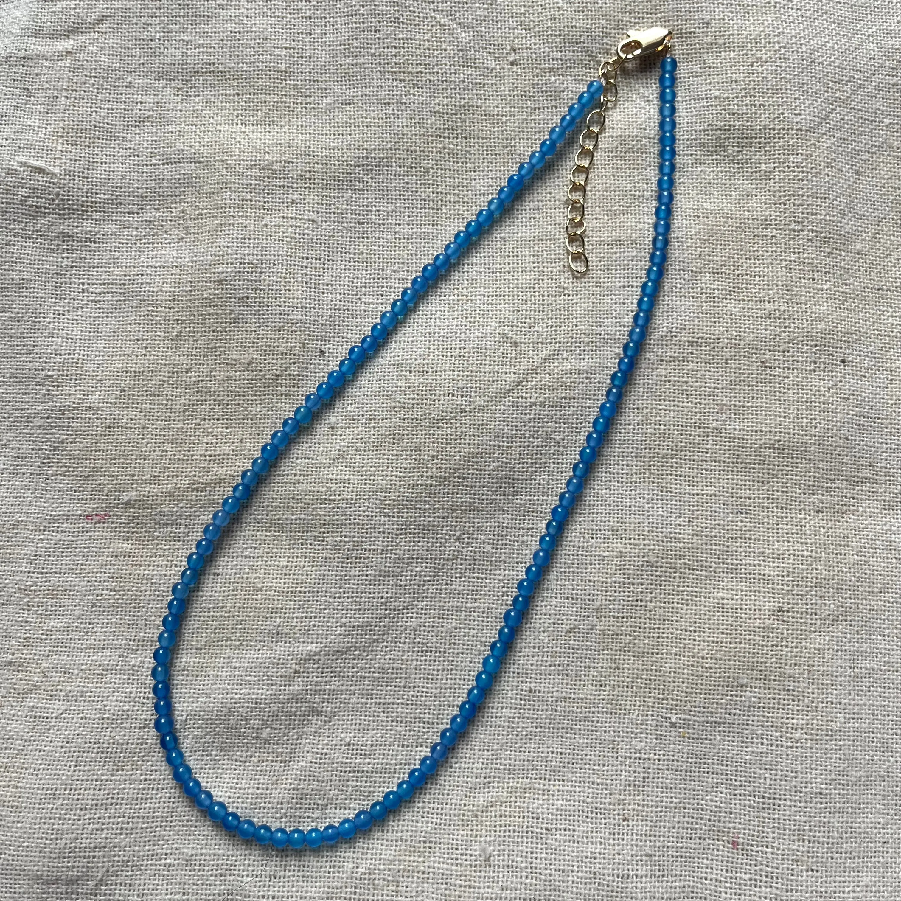 Blue Agate 3mm Beaded Necklace - Relaxation