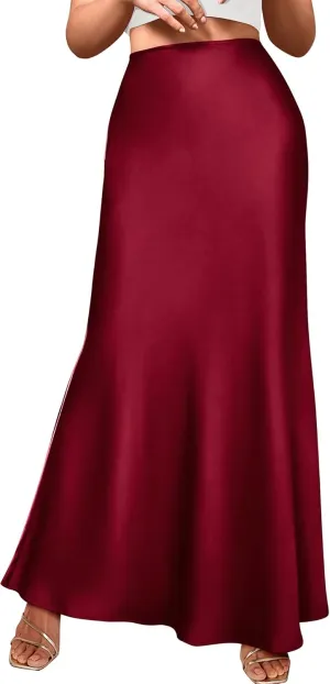BTFBM Womens Summer Fall Skirt 2025 Silk Elegant High Waist Cocktail Party Wedding Mermaid Satin Maxi Skirts
