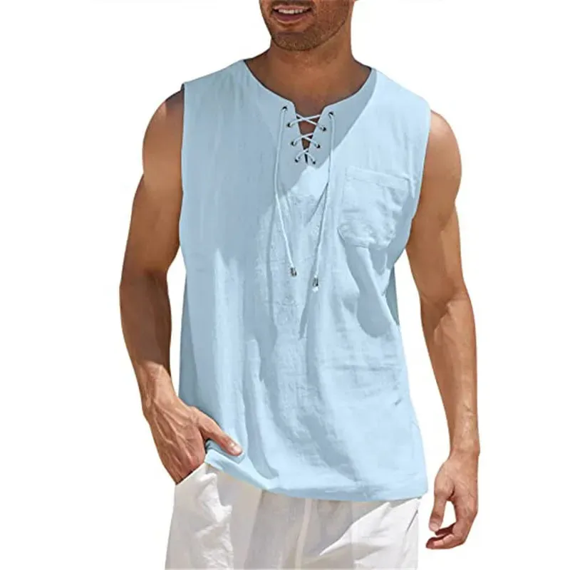 Cotton Linen Shirts Men's Casual sleeveless Vest
