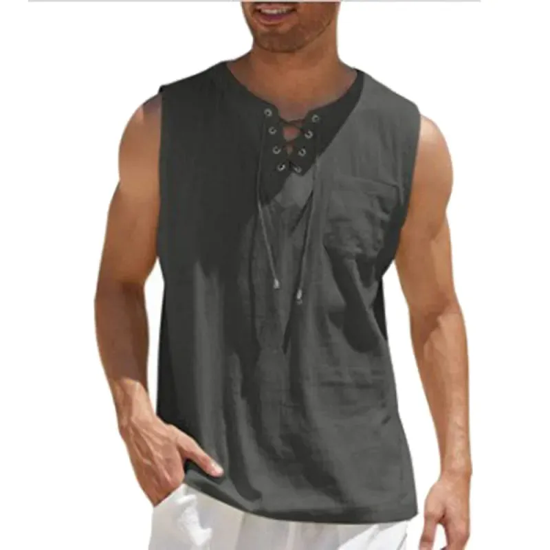 Cotton Linen Shirts Men's Casual sleeveless Vest
