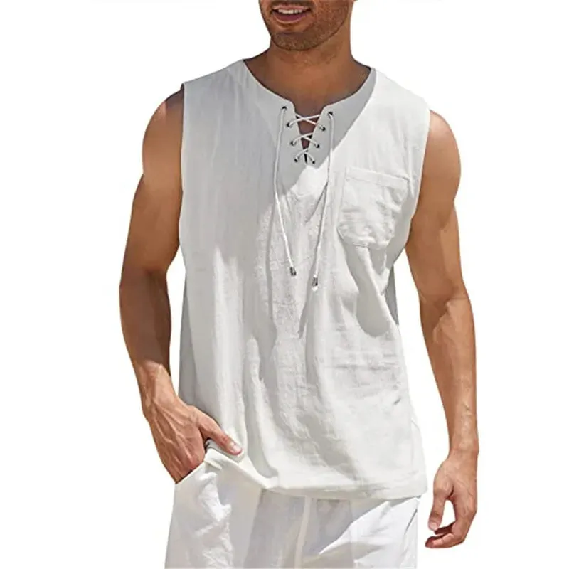 Cotton Linen Shirts Men's Casual sleeveless Vest