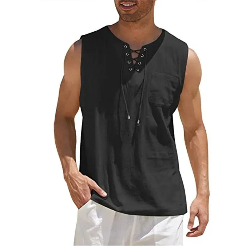 Cotton Linen Shirts Men's Casual sleeveless Vest