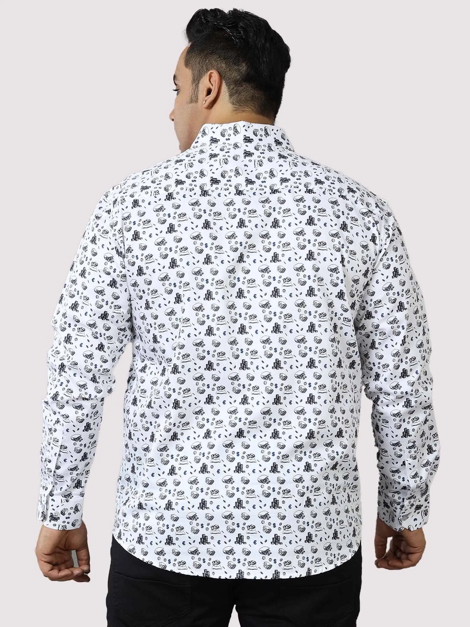 Currency Printed Cotton Full Shirt Men's Plus Size