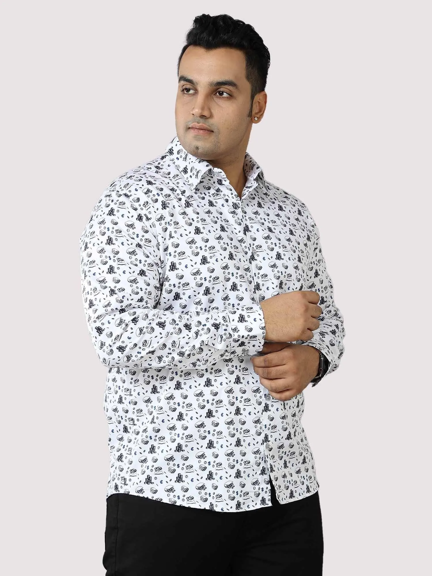 Currency Printed Cotton Full Shirt Men's Plus Size