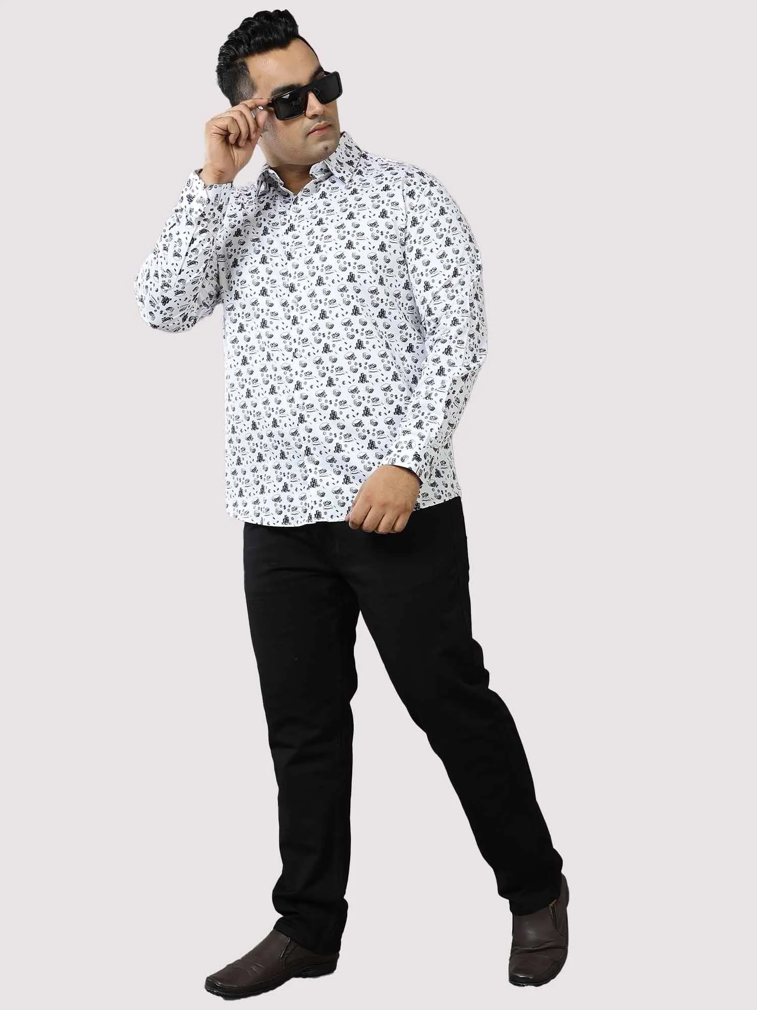 Currency Printed Cotton Full Shirt Men's Plus Size