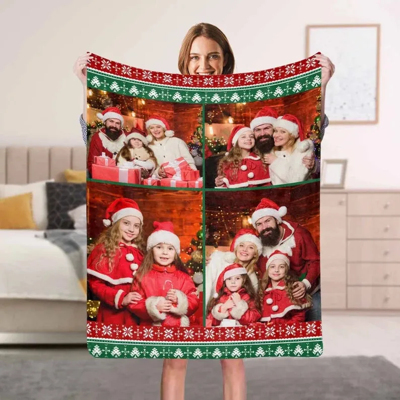 Custom Photo Blanket Personalized Christmas Blanket with Pictures