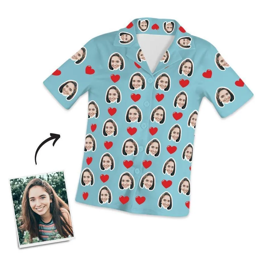 Customized Photo Face Short Sleeved Pajamas - Hearts