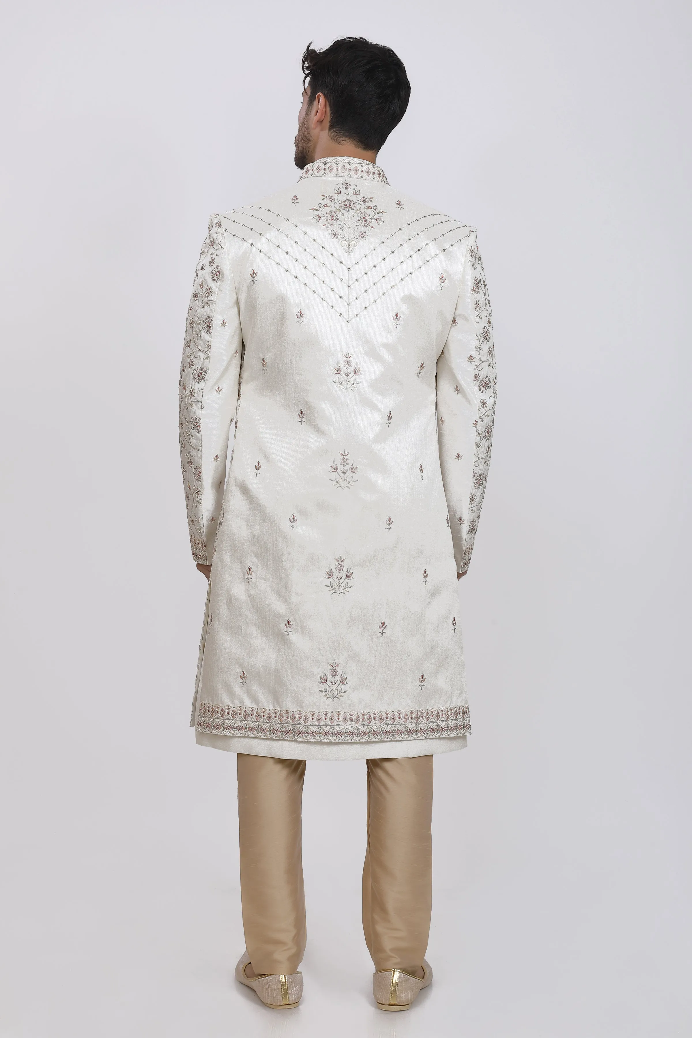 Daisy white mens sherwani kurta pyjama set