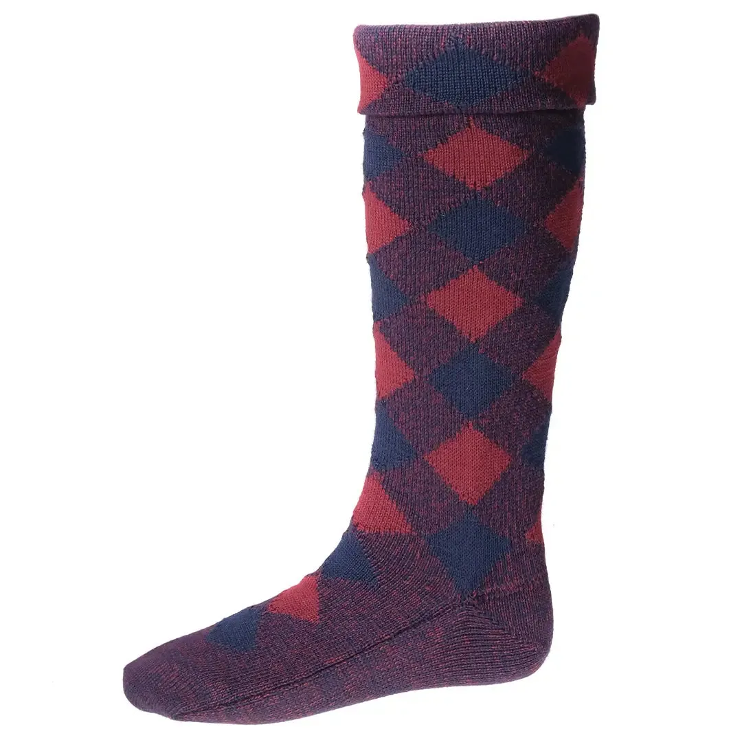 Diced Hose Wool Kilt Hose - Navy/Burgundy by House of Cheviot