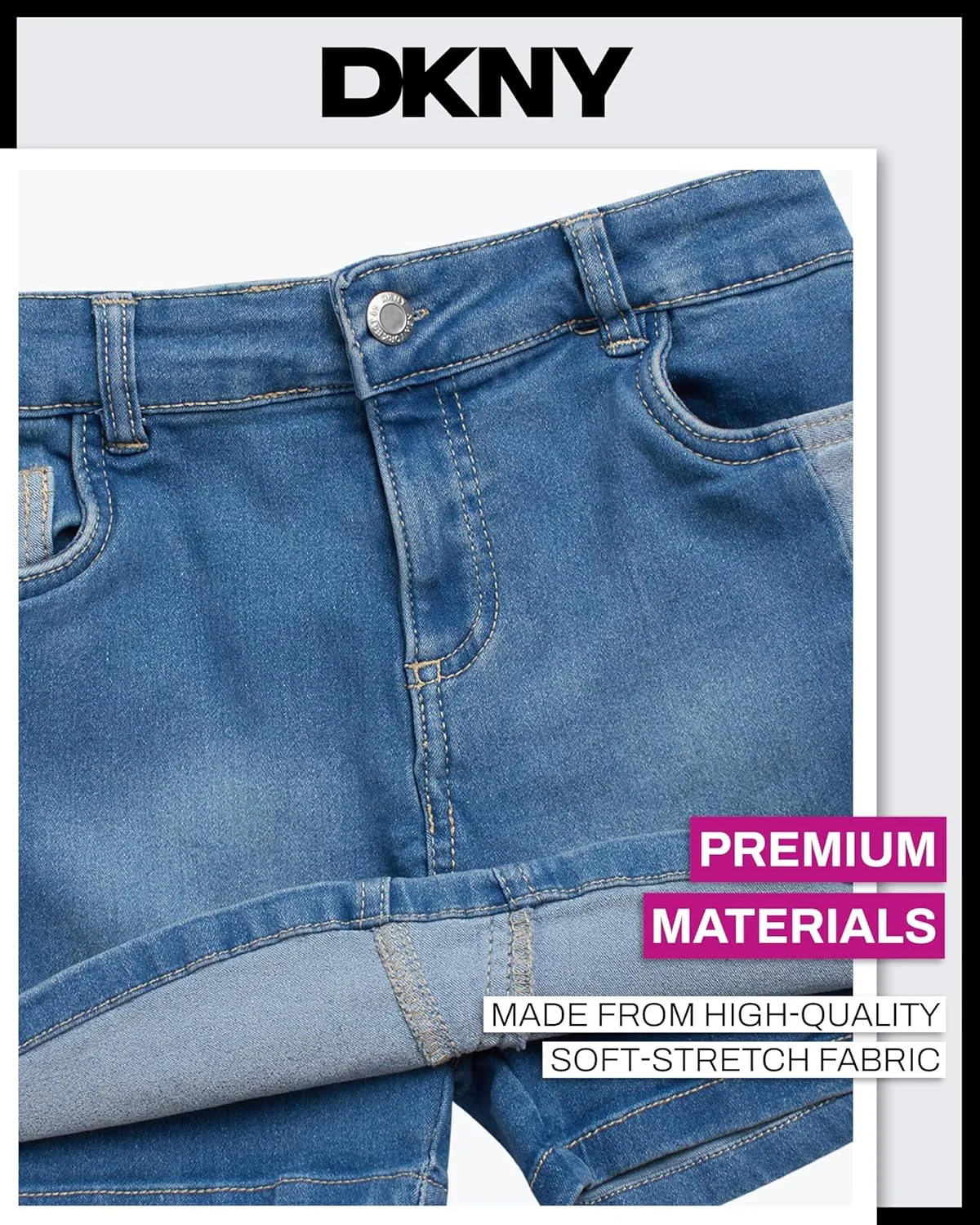DKNY Girls' Denim Skort - High-Waisted Casual Everyday Mini Skort Skirts for Girls with Pockets (Sizes: 7-16)