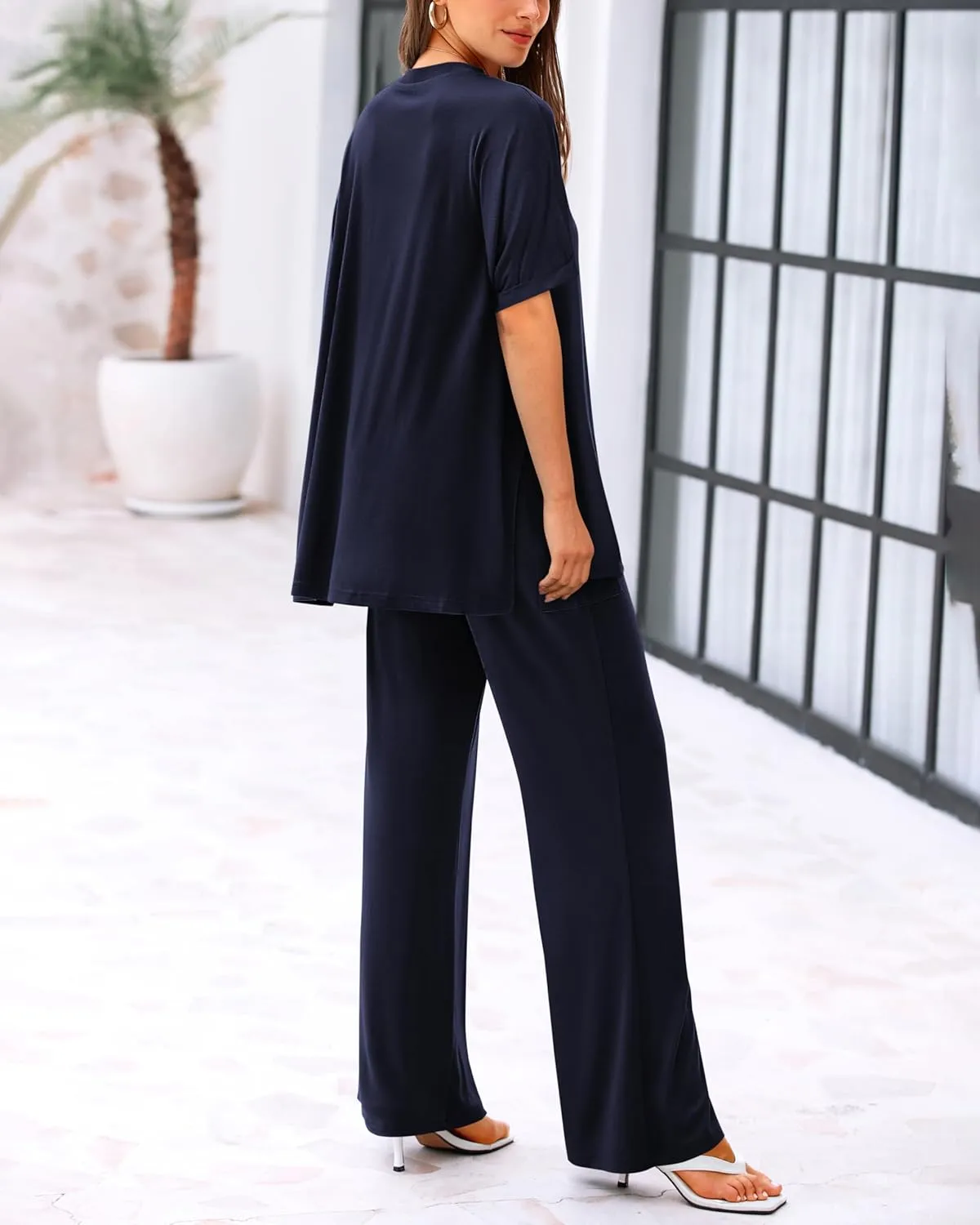 dowerme Summer Outfits For Women 2025 Casual 2 Piece Lounge Wear Pullover Top Wide Leg Pant Sets Beach Vacation Clothes