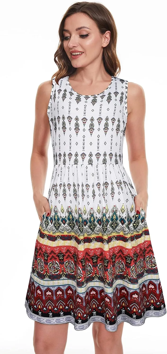 elescat Summer Dresses for Women Casual Sleeveless Tshirt Beach Flowy Tank Sundresses with Pockets