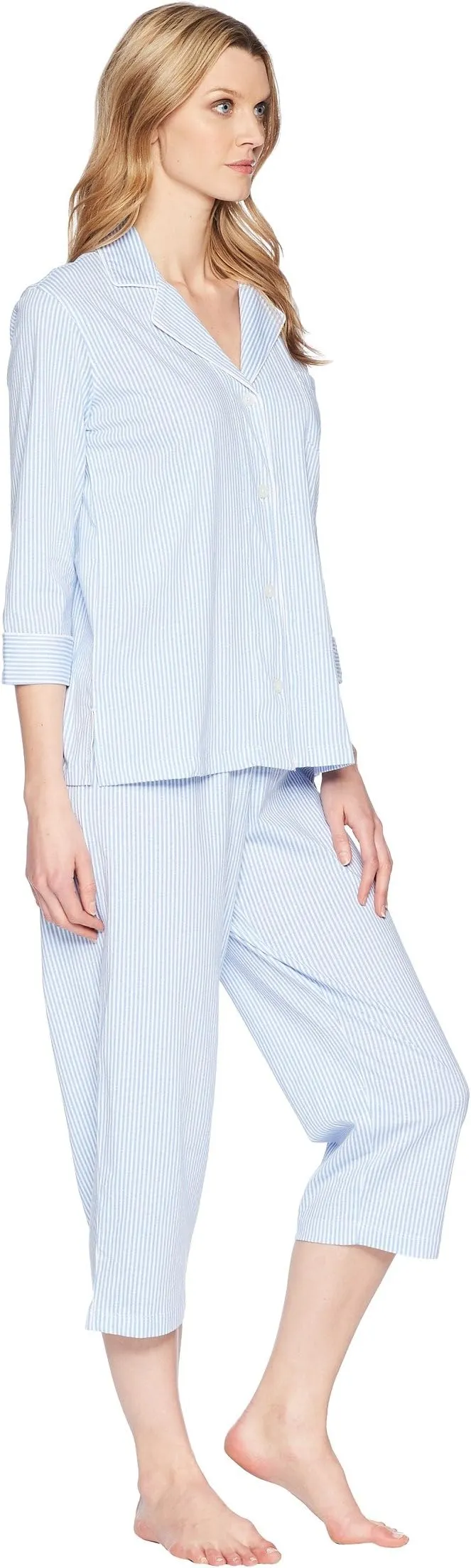 Essentials Bingham Knits LAUREN Ralph Lauren Capri Pajama Set in French Blue Stripe