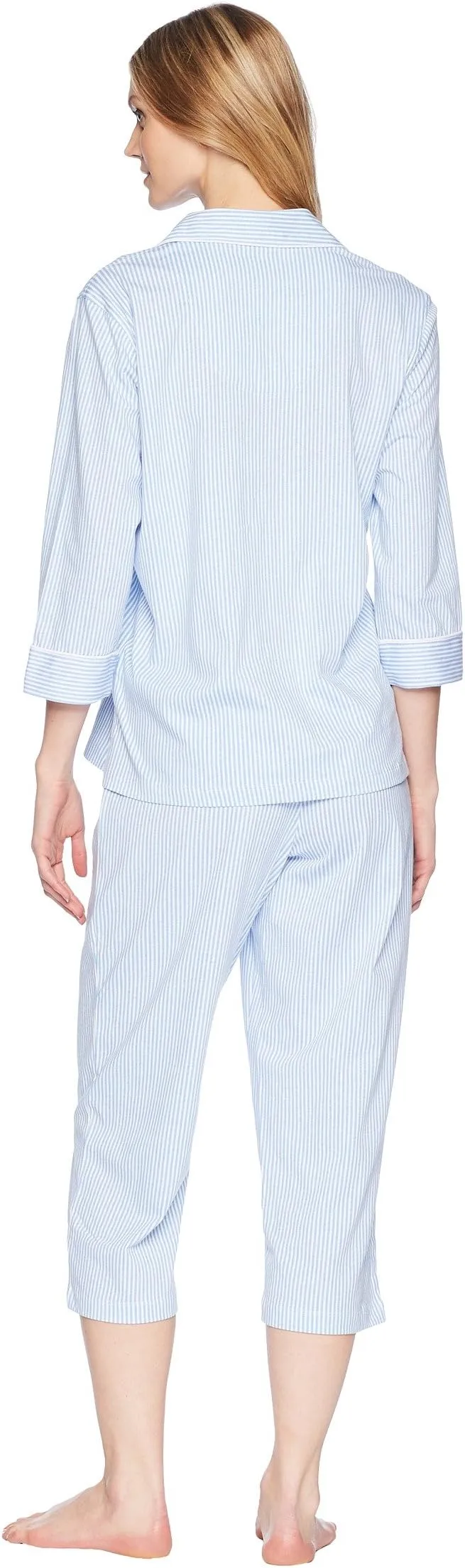 Essentials Bingham Knits LAUREN Ralph Lauren Capri Pajama Set in French Blue Stripe