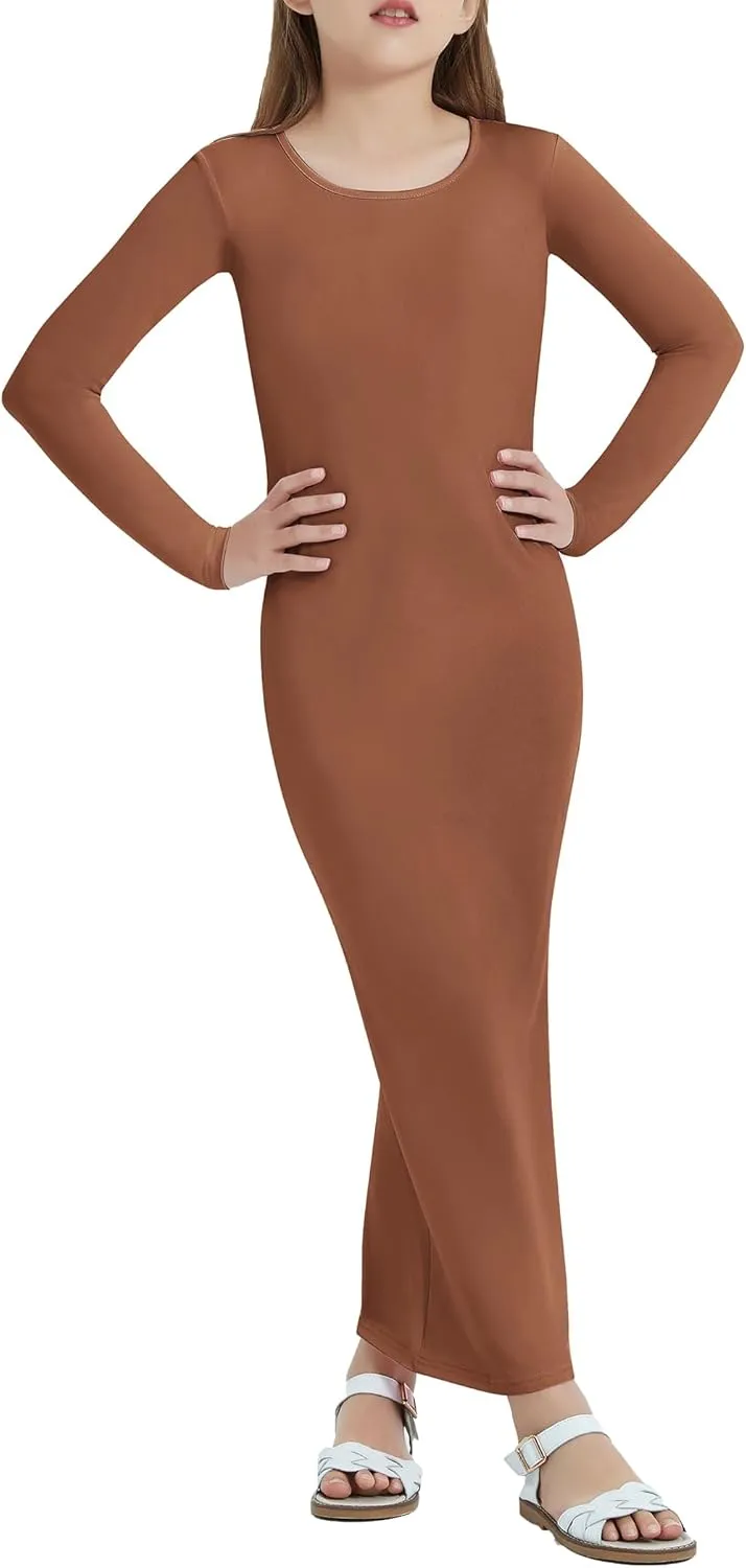 EXARUS Girls Bodycon Maxi Dress Spaghetti Strap Slip/Sleeveless/Short Sleeve/Long Sleeve Kid Pencil Casual Long Dresses