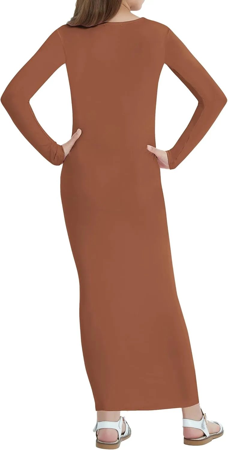 EXARUS Girls Bodycon Maxi Dress Spaghetti Strap Slip/Sleeveless/Short Sleeve/Long Sleeve Kid Pencil Casual Long Dresses