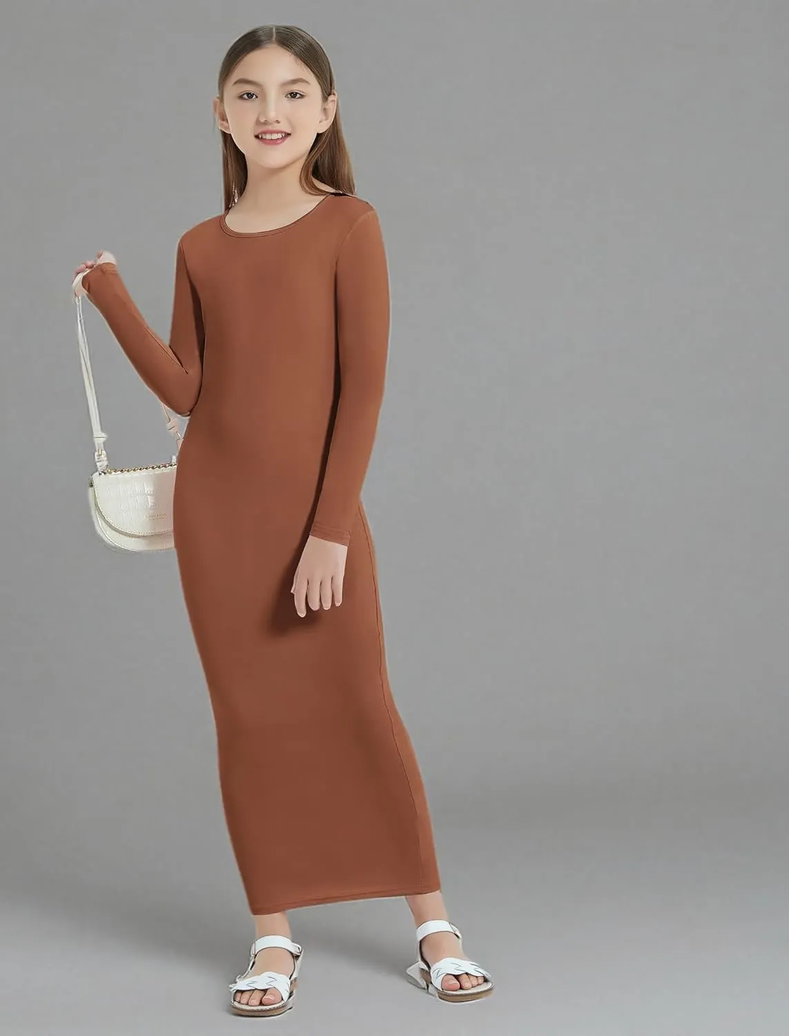 EXARUS Girls Bodycon Maxi Dress Spaghetti Strap Slip/Sleeveless/Short Sleeve/Long Sleeve Kid Pencil Casual Long Dresses