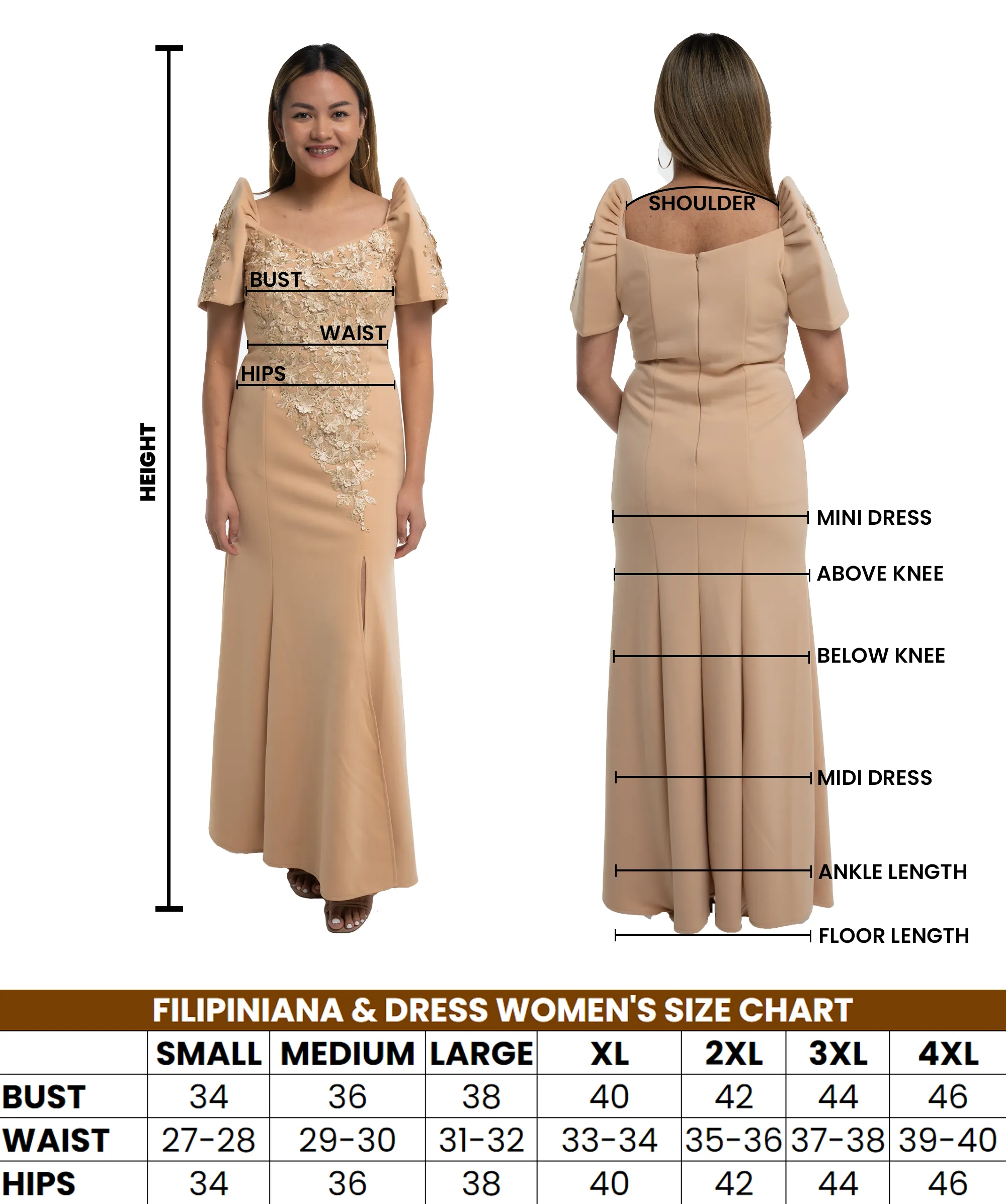 Full Lace Top Beige Modern Filipiniana Dress  - Claudia - MR6