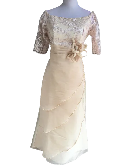 Full Lace Top Beige Modern Filipiniana Dress  - Claudia - MR6