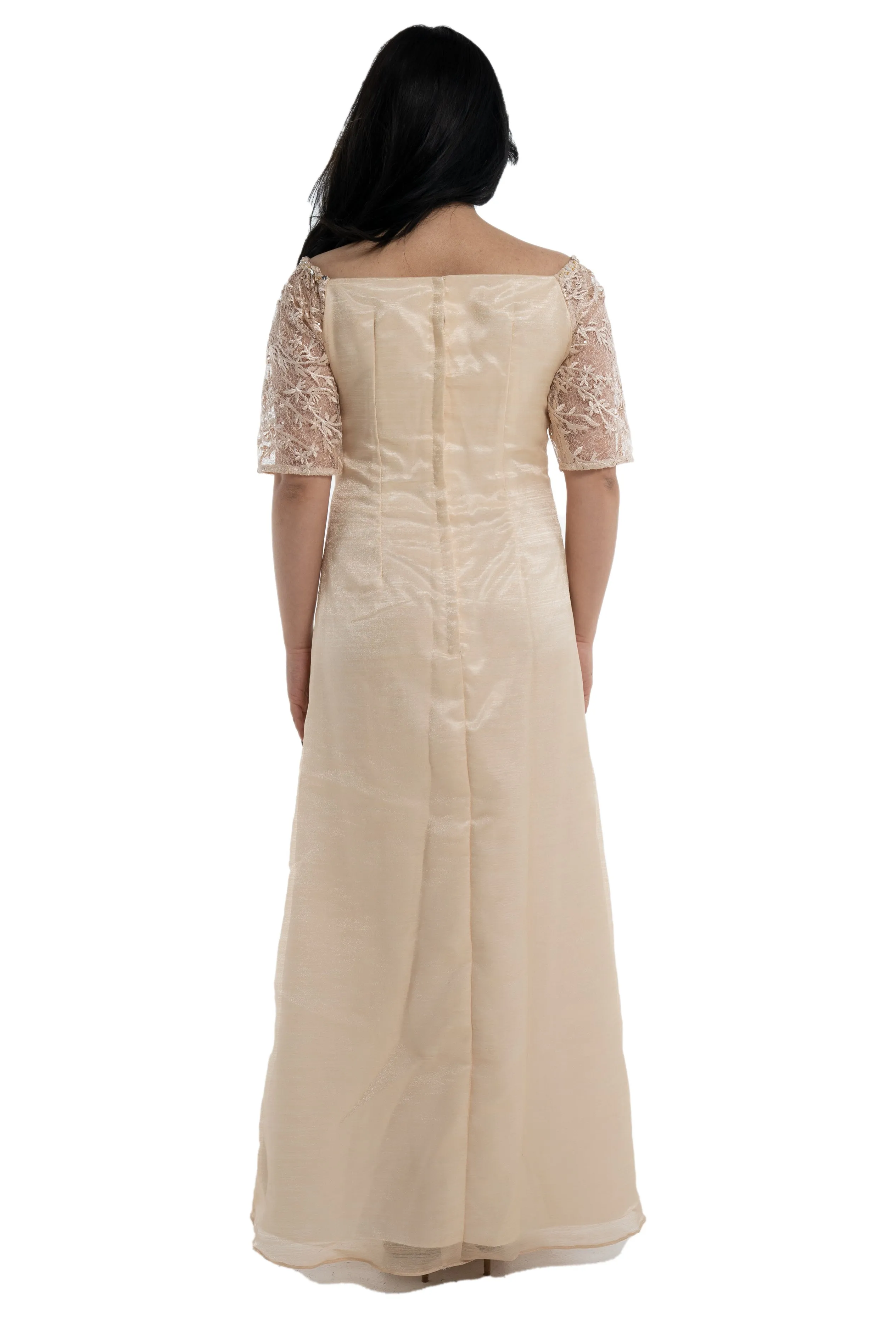 Full Lace Top Beige Modern Filipiniana Dress  - Claudia - MR6