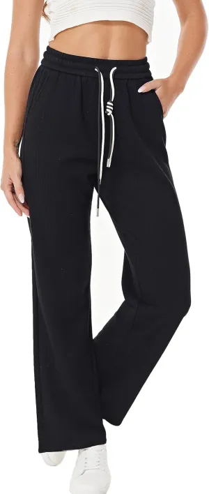 heipeiwa Women's Knit Cashmere Wool Blend Rib Wide Leg Flowy Fall Winter Thermal Sweater Pants Trouser