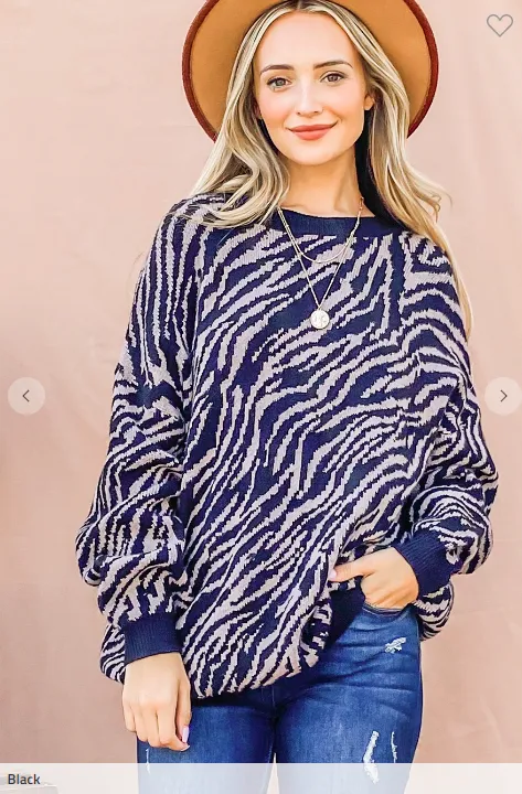 Karen - Zebra Pullover Sweater - Black