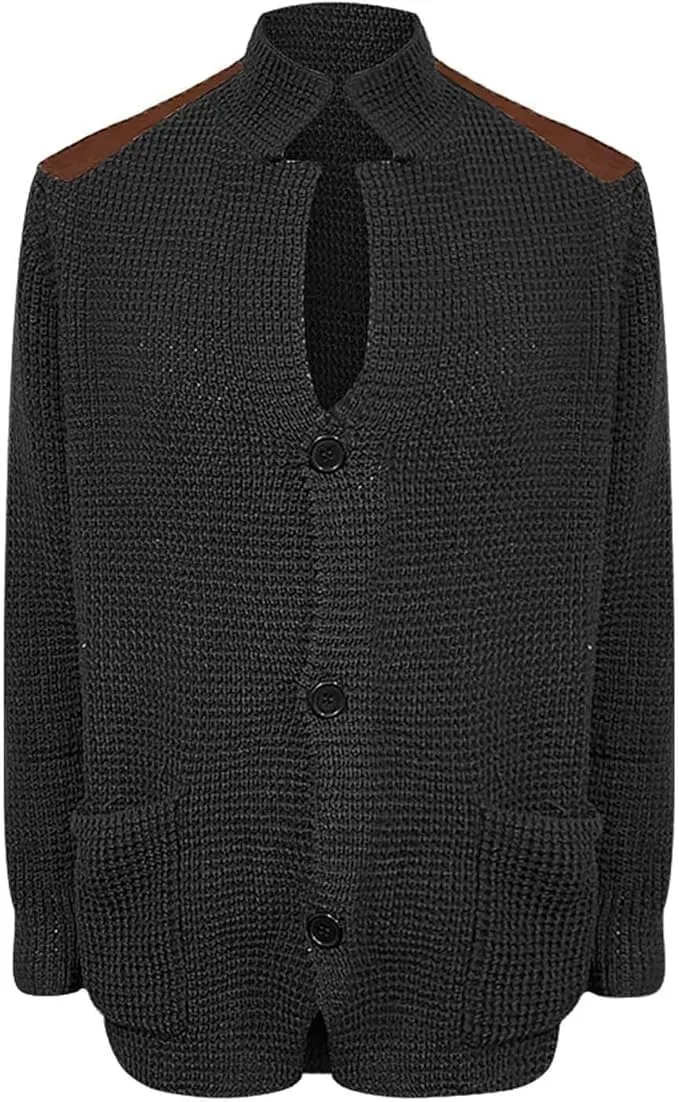 Maiyifu-GJ Men's Stand Collar Button Down Cardigan Casual Slim Fit Cardigan Jacket Thermal Waffle Knit Sweaters