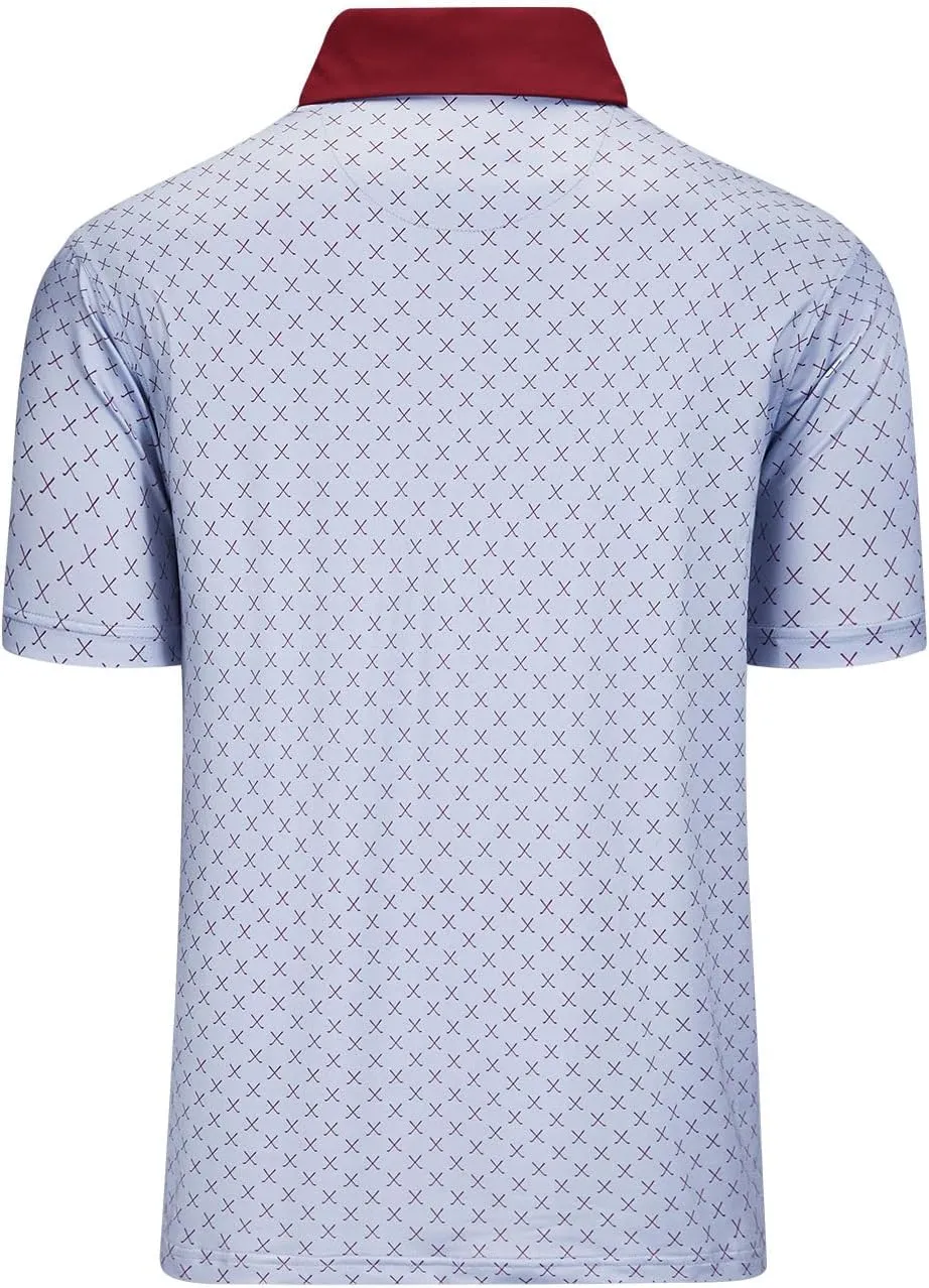 Mens Golf Polo Shirts Short Sleeve Print Performance Moisture Wicking Dry Fit Collared Golf Shirts for Men