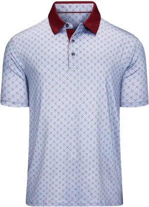 Mens Golf Polo Shirts Short Sleeve Print Performance Moisture Wicking Dry Fit Collared Golf Shirts for Men