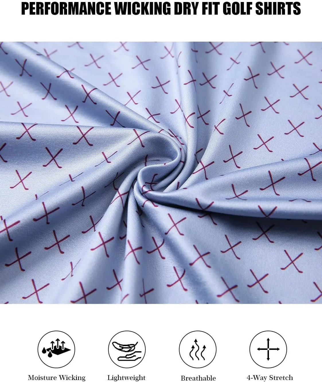 Mens Golf Polo Shirts Short Sleeve Print Performance Moisture Wicking Dry Fit Collared Golf Shirts for Men