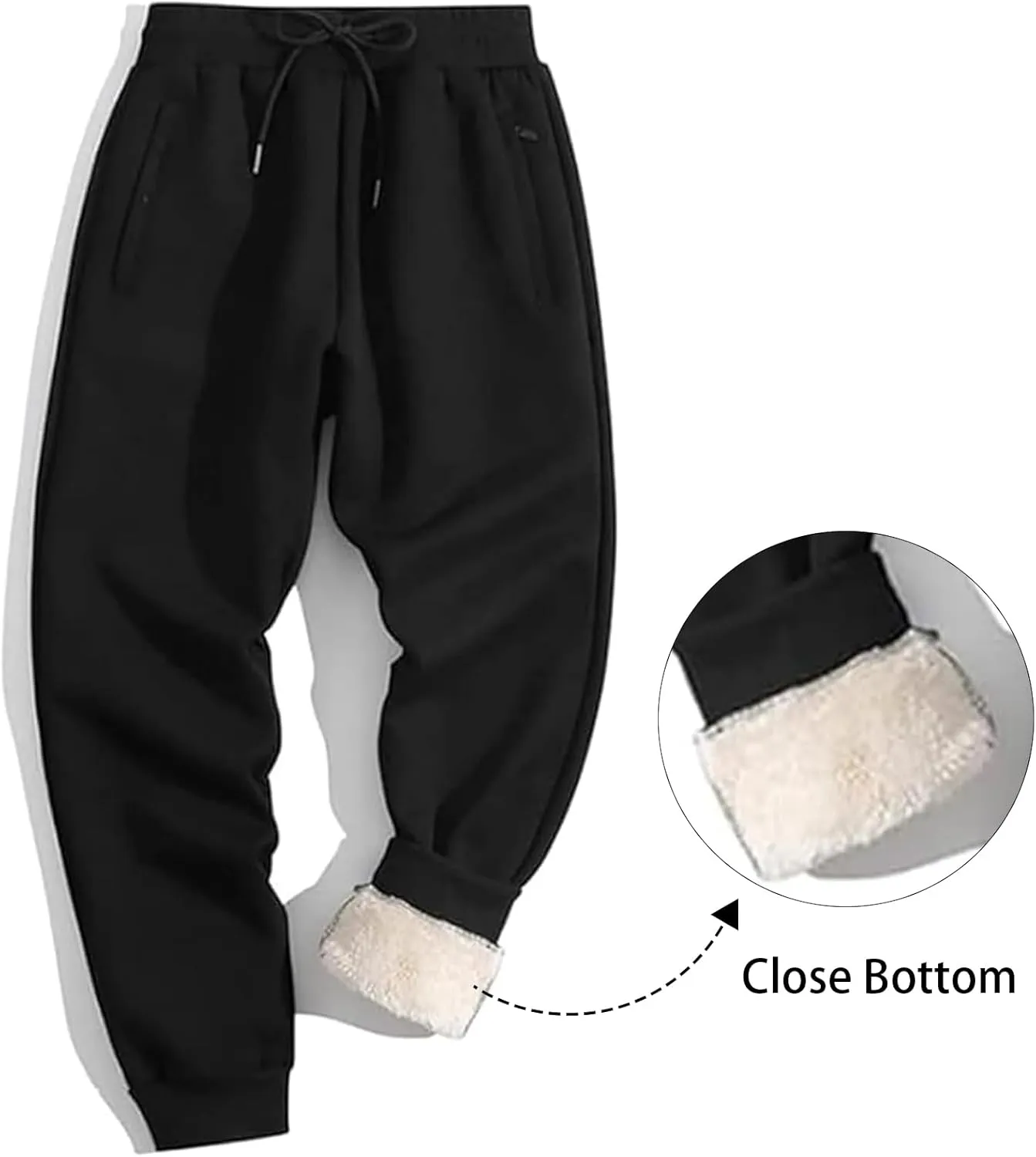 Men's Sherpa Lined Sweatpants Fleece Winter Warm Pants Active Gym Jogger Pants Track Joggers Pant with Zipper Pockets