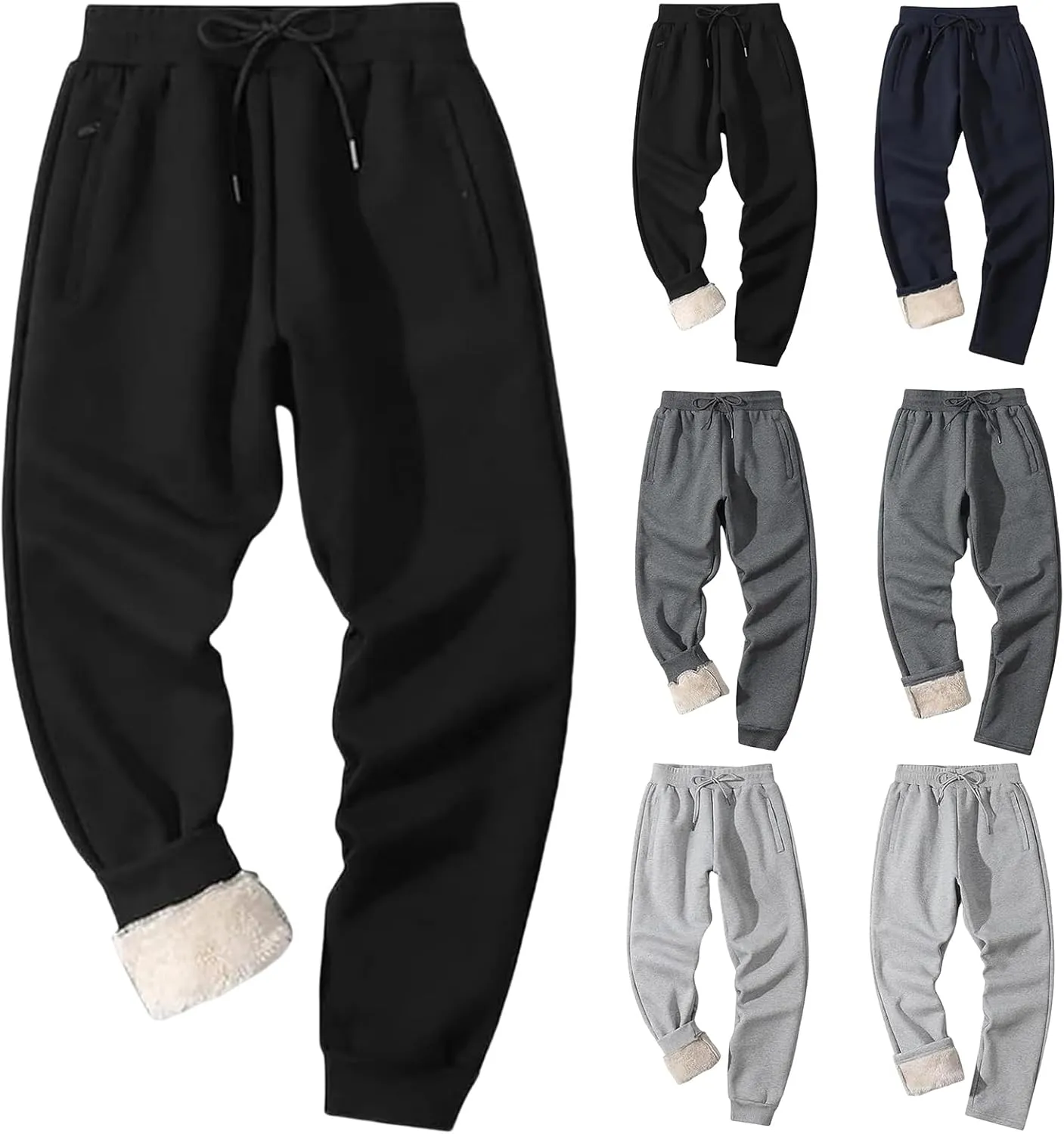 Men's Sherpa Lined Sweatpants Fleece Winter Warm Pants Active Gym Jogger Pants Track Joggers Pant with Zipper Pockets